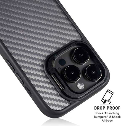 Silver Carbon Fiber Specialty Texture Material iPhone 14 Pro Kickstand Case